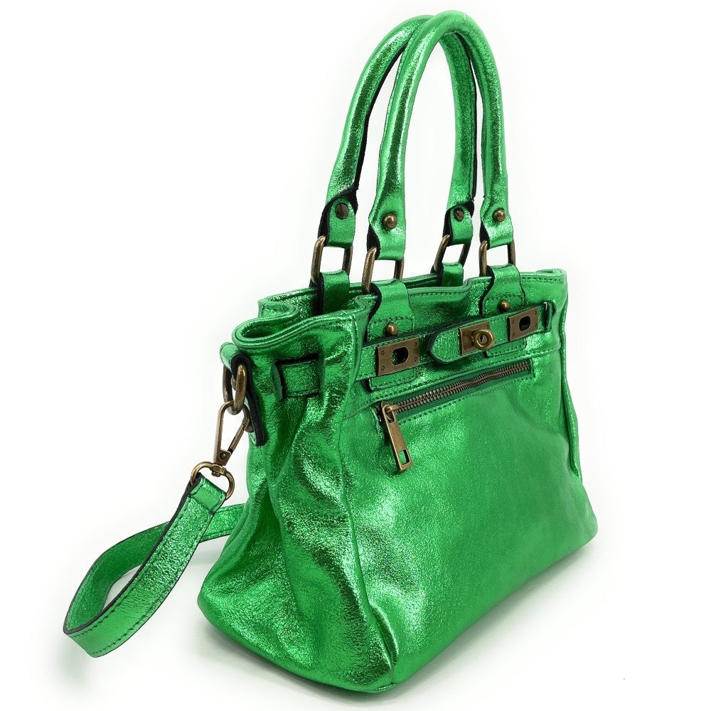 Mini sac à main en cuir irisé JANIS Vert anglais irisé