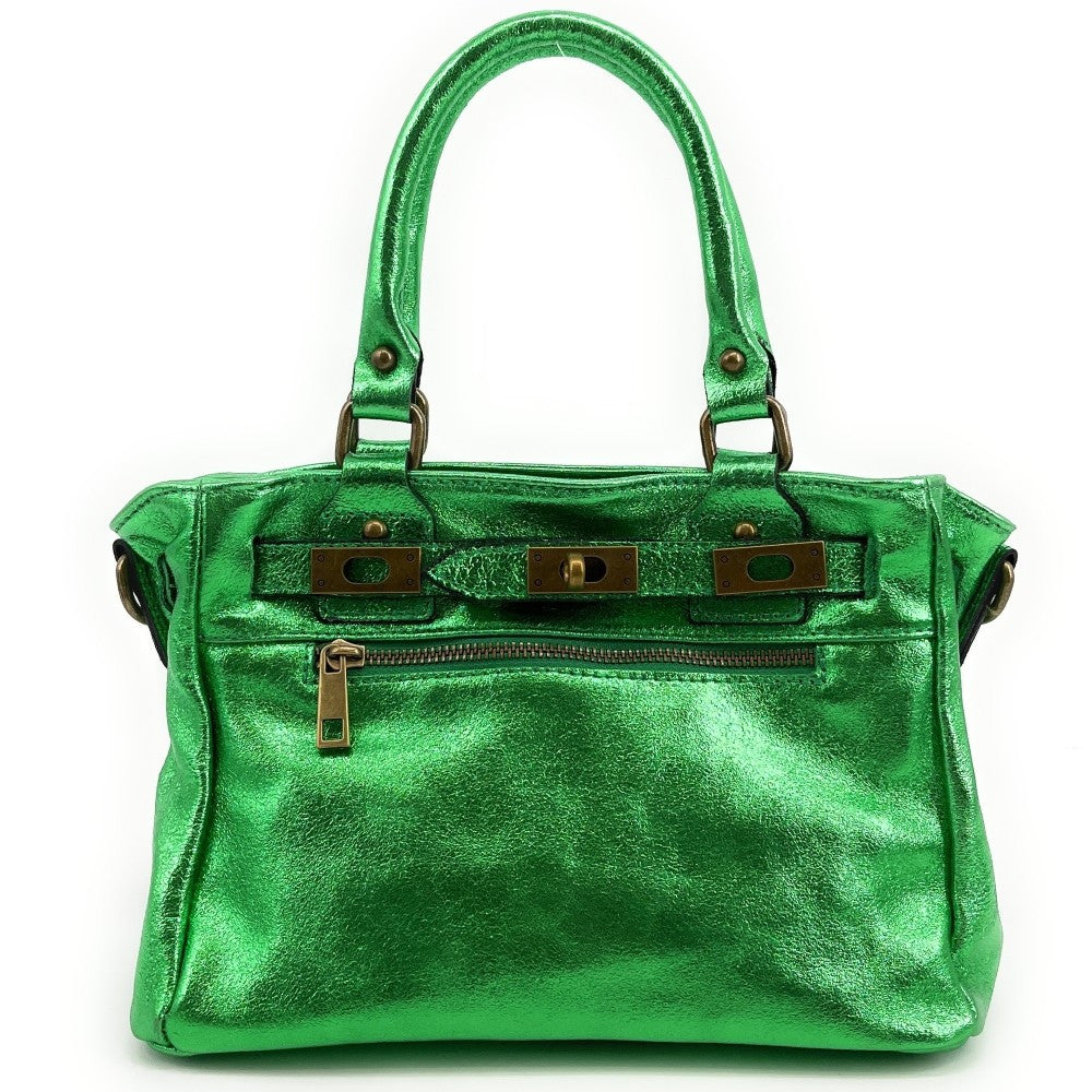 Mini sac à main en cuir irisé JANIS Vert anglais irisé