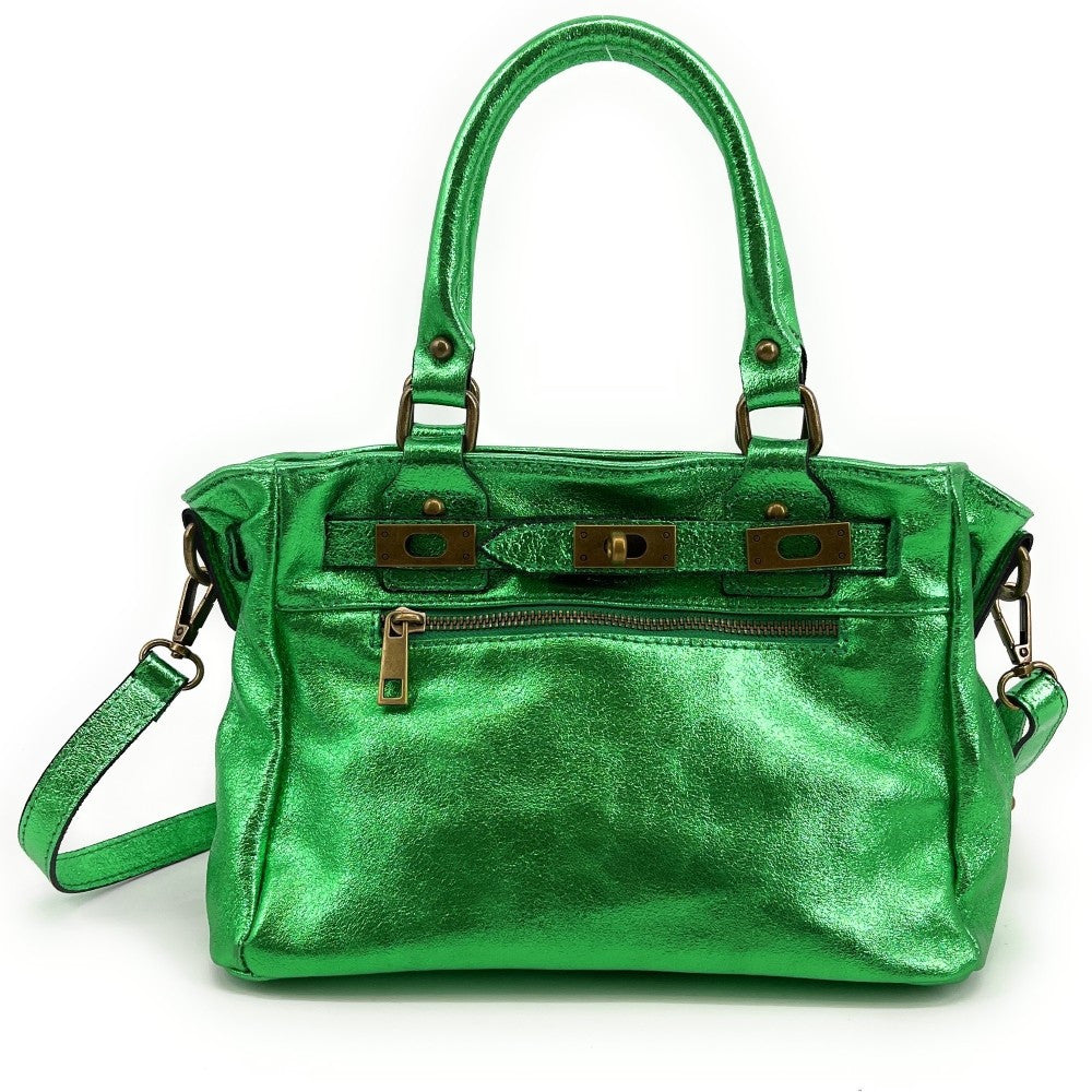 Mini sac à main en cuir irisé JANIS Vert anglais irisé