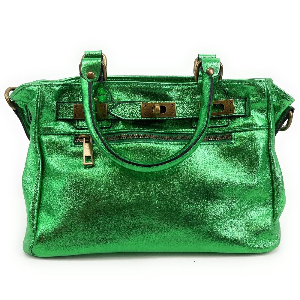 Mini sac à main en cuir irisé JANIS Vert anglais irisé