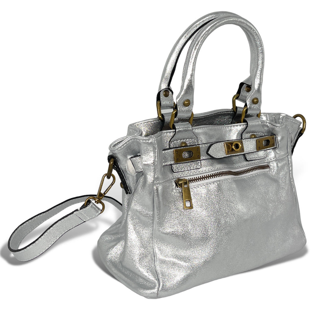 Mini sac à main en cuir irisé JANIS Argent clair