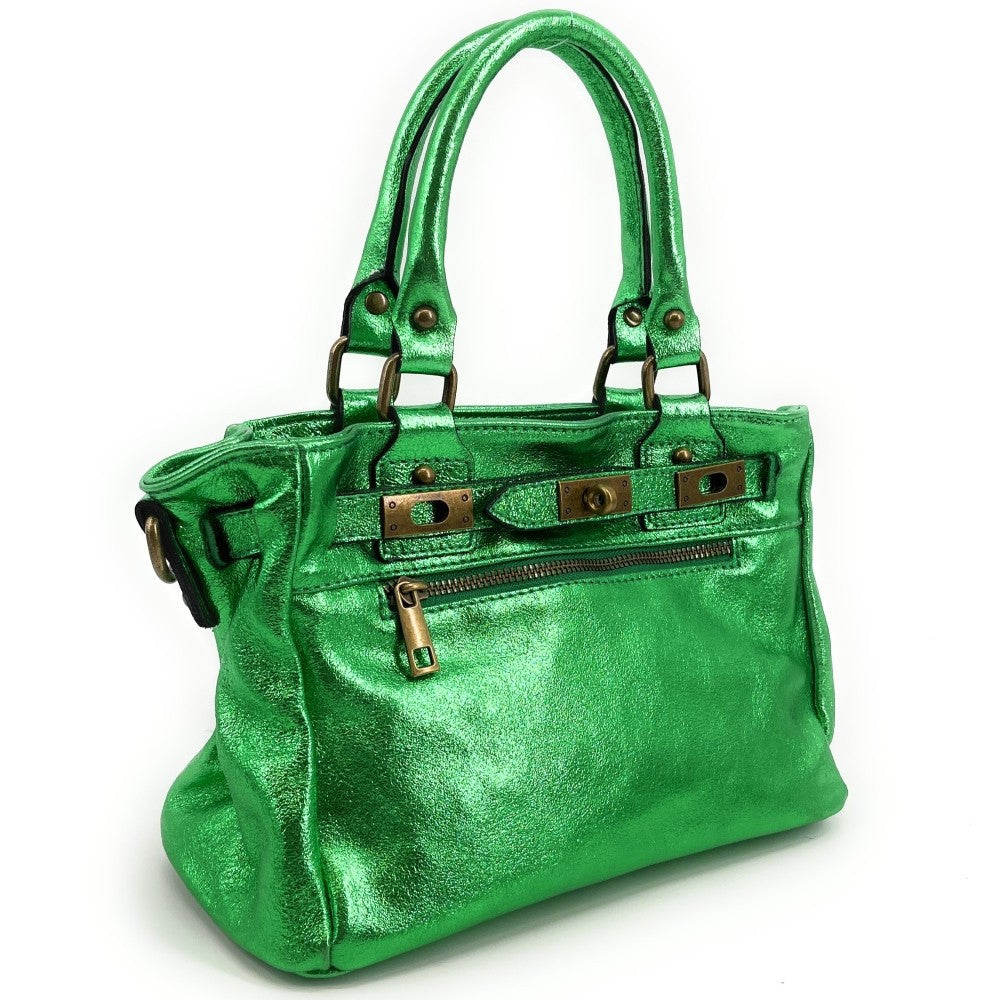 Mini sac à main en cuir irisé JANIS Vert anglais irisé