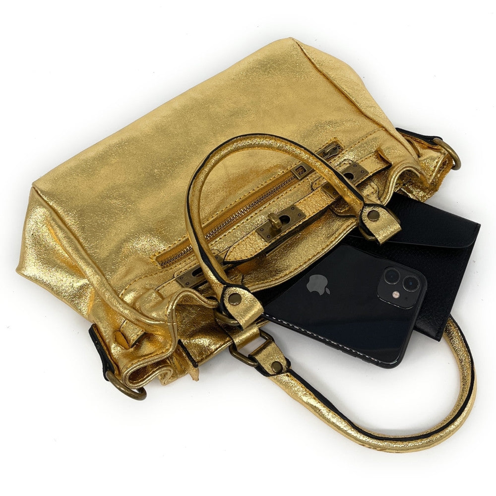Mini sac à main en cuir irisé JANIS Or