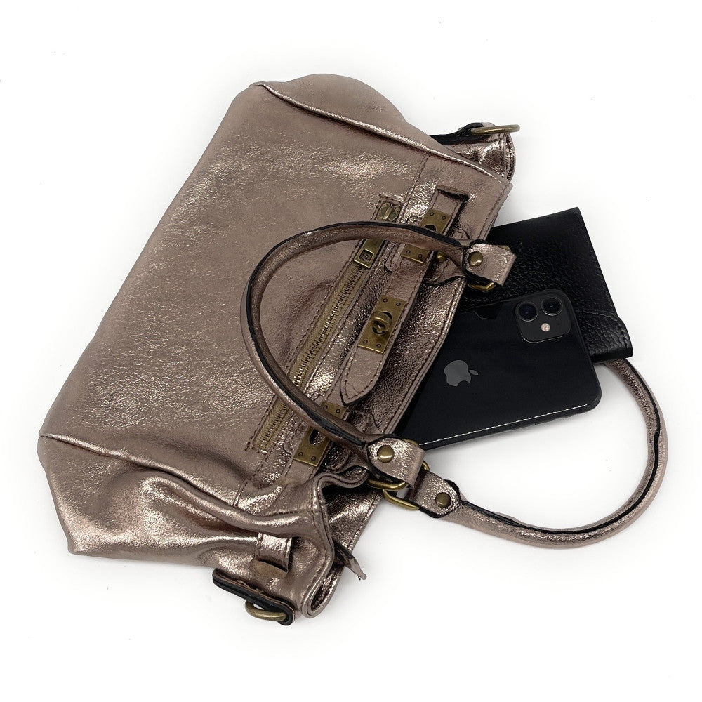 Mini sac à main en cuir irisé JANIS Champagne irisé