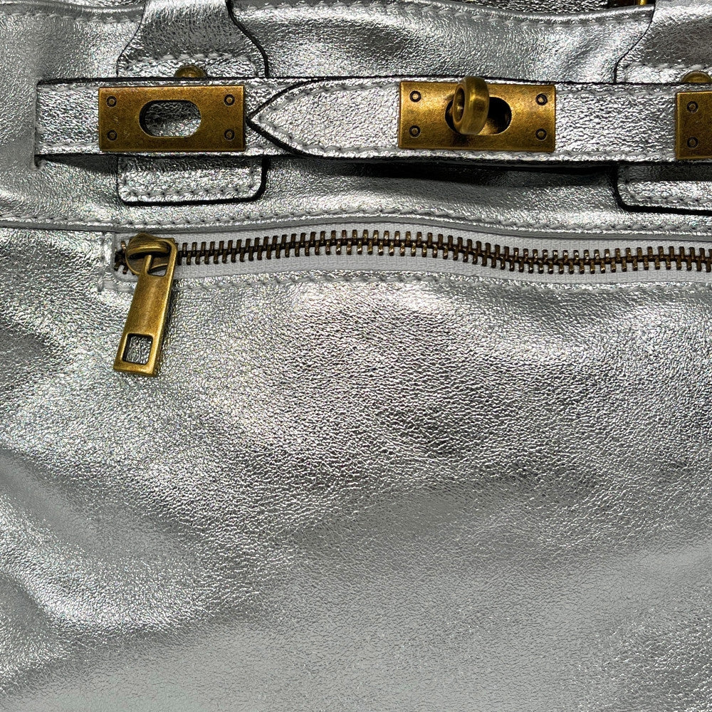 Mini sac à main en cuir irisé JANIS Argent clair