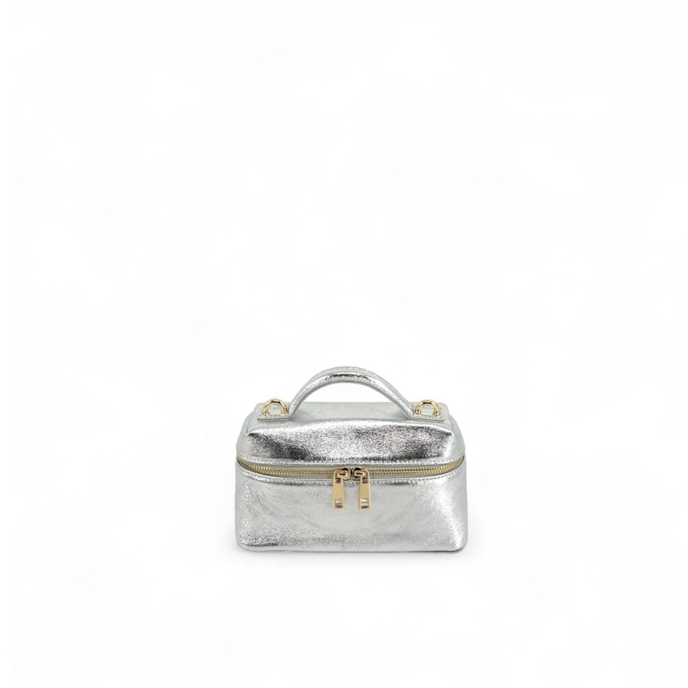 Mini-sac à main boxy en cuir irisé MICA Argent clair