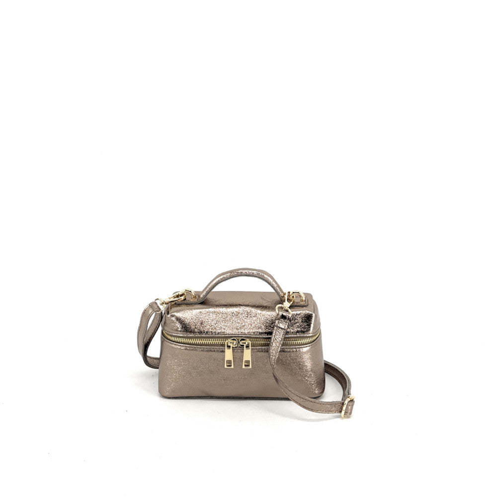 Mini-sac à main boxy en cuir irisé MICA Champagne irisé