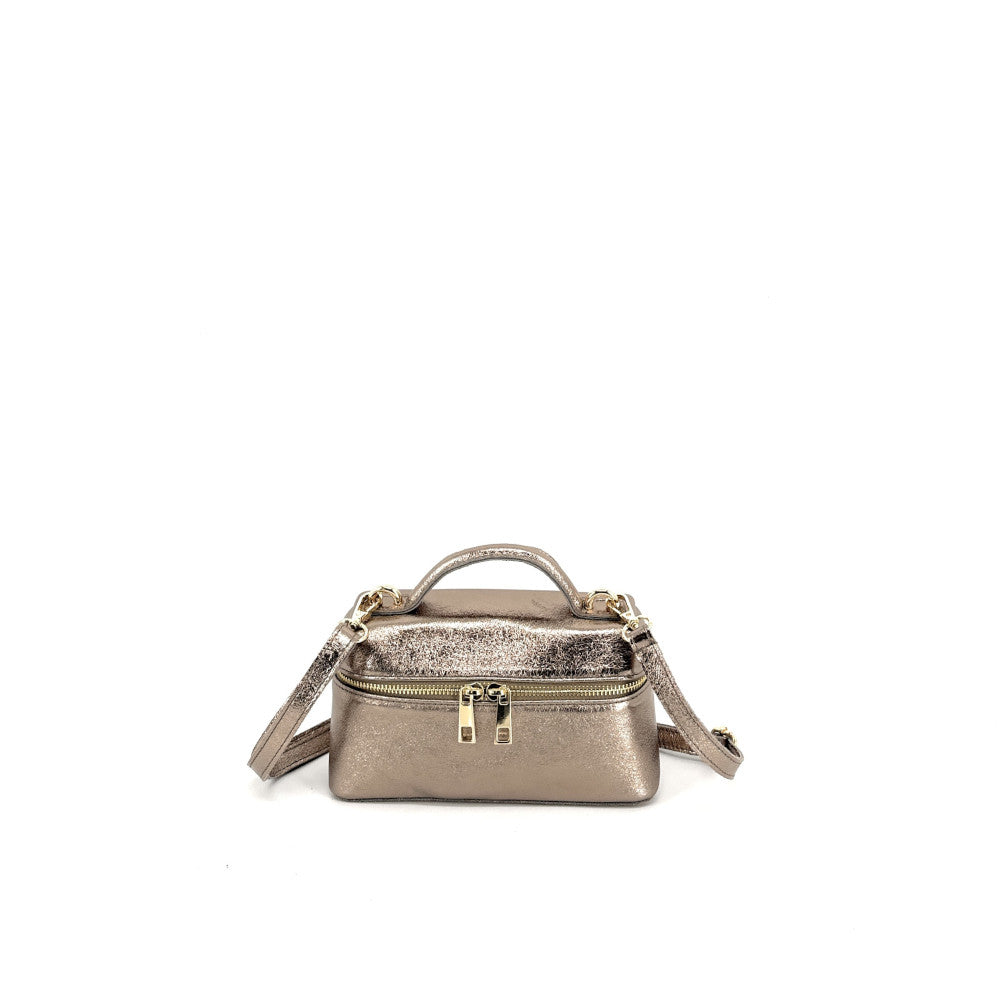 Mini-sac à main boxy en cuir irisé MICA Champagne irisé