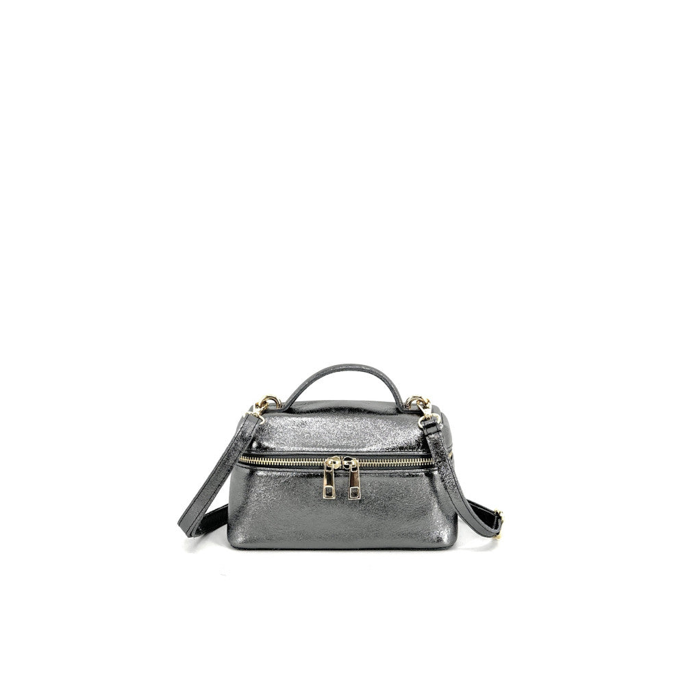 Mini-sac à main boxy en cuir irisé MICA Argent foncé