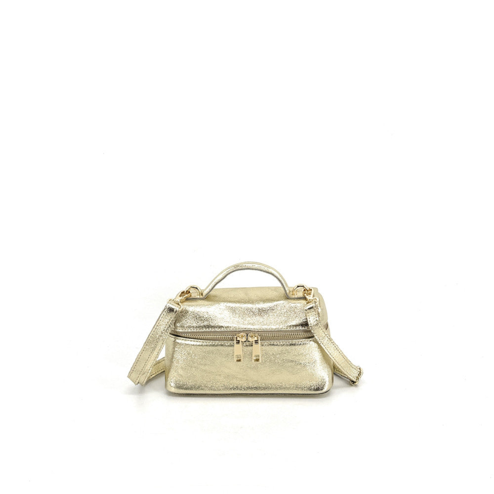 Mini-sac à main boxy en cuir irisé MICA Or pâle