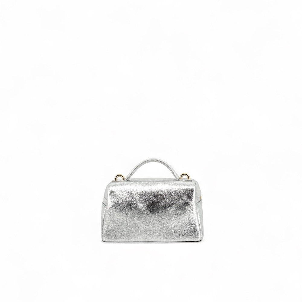 Mini-sac à main boxy en cuir irisé MICA Argent clair