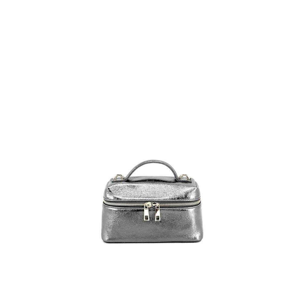 Mini-sac à main boxy en cuir irisé MICA Argent foncé