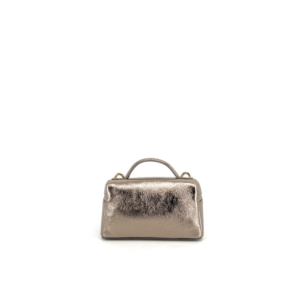 Mini-sac à main boxy en cuir irisé MICA Champagne irisé