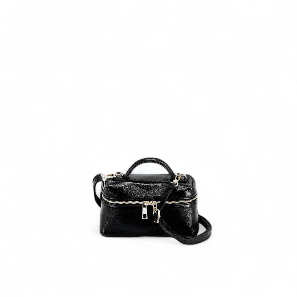 Mini-sac à main boxy en cuir irisé MICA Noir irisé