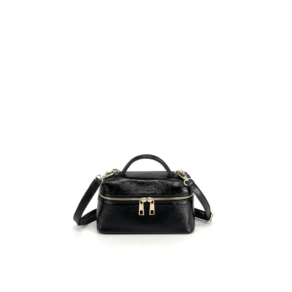 Mini-sac à main boxy en cuir irisé MICA Noir irisé