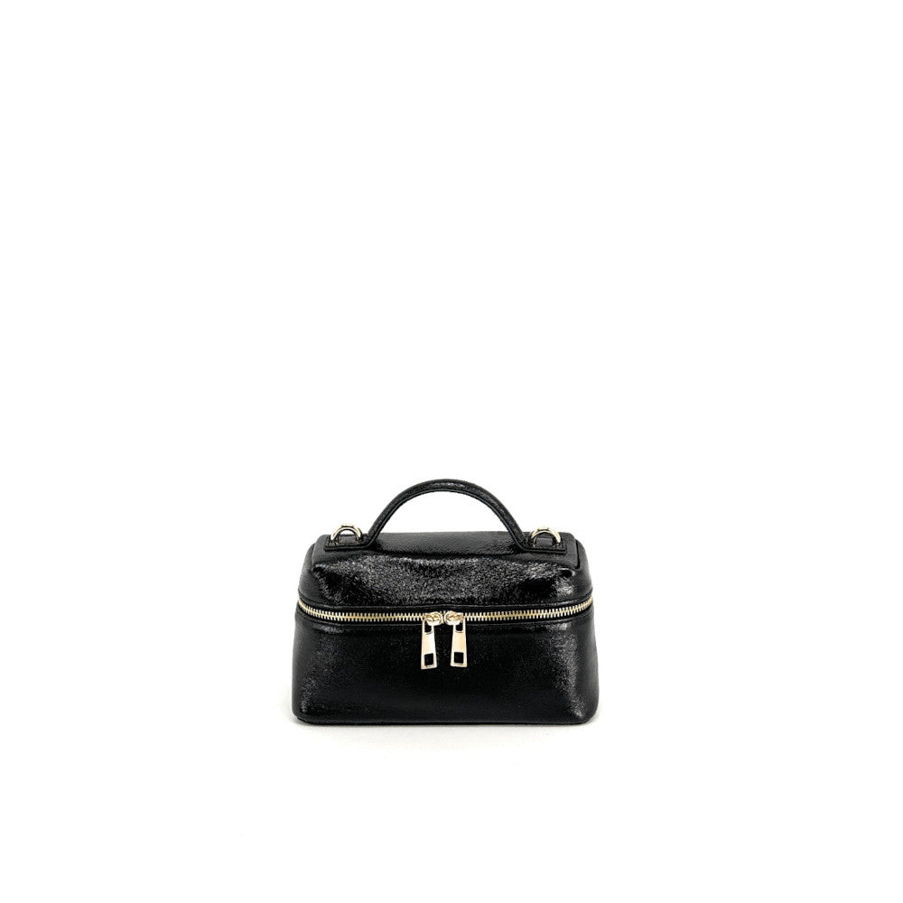 Mini-sac à main boxy en cuir irisé MICA Noir irisé
