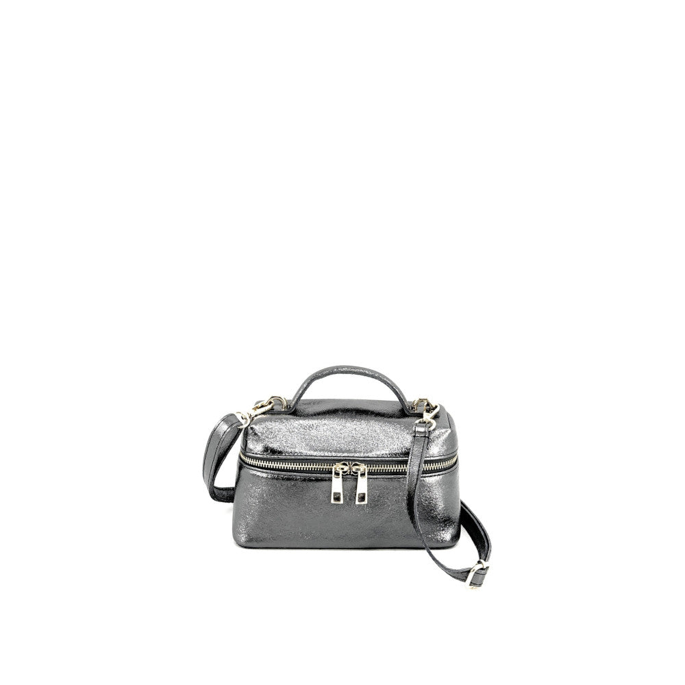 Mini-sac à main boxy en cuir irisé MICA Argent foncé