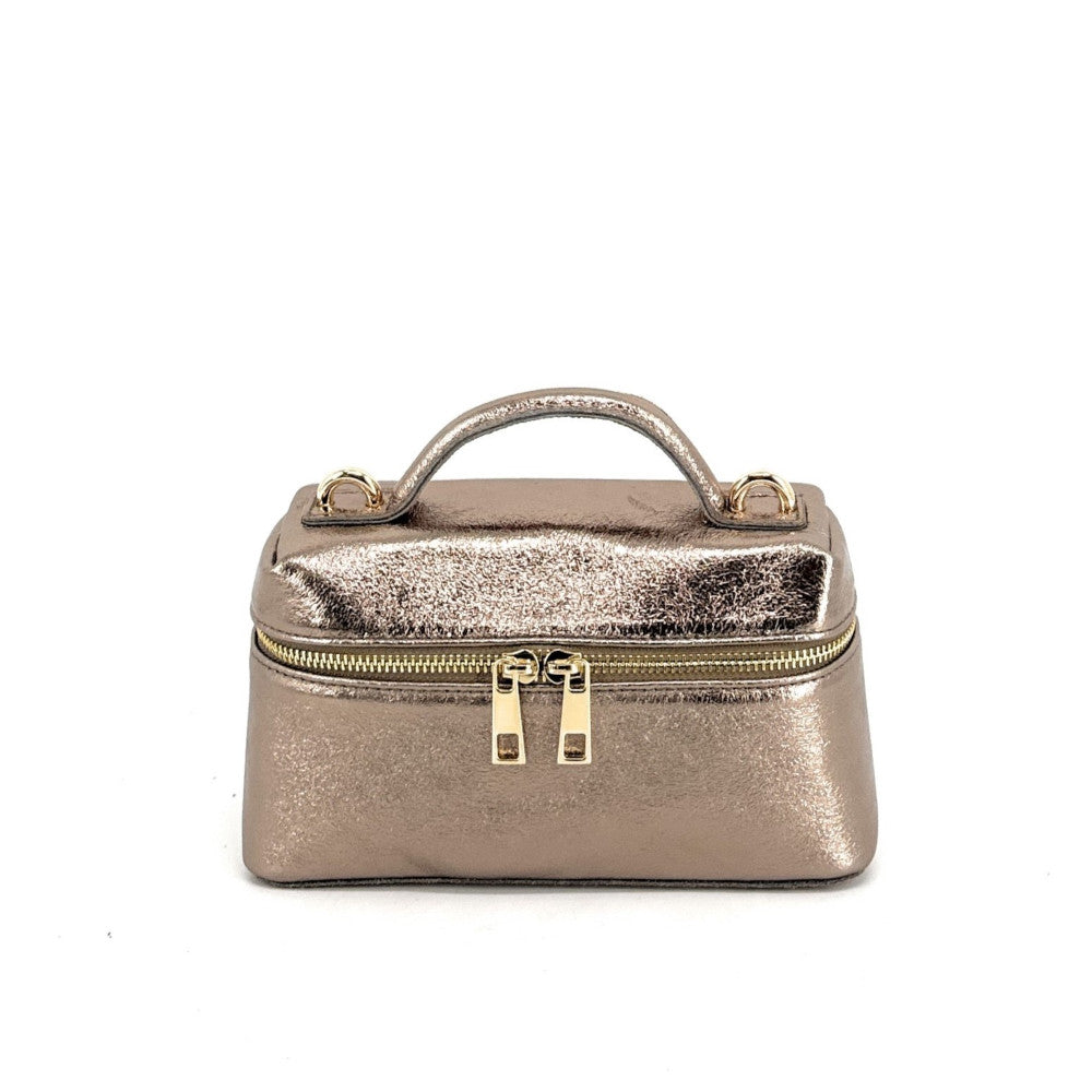 Mini-sac à main boxy en cuir irisé MICA Champagne irisé