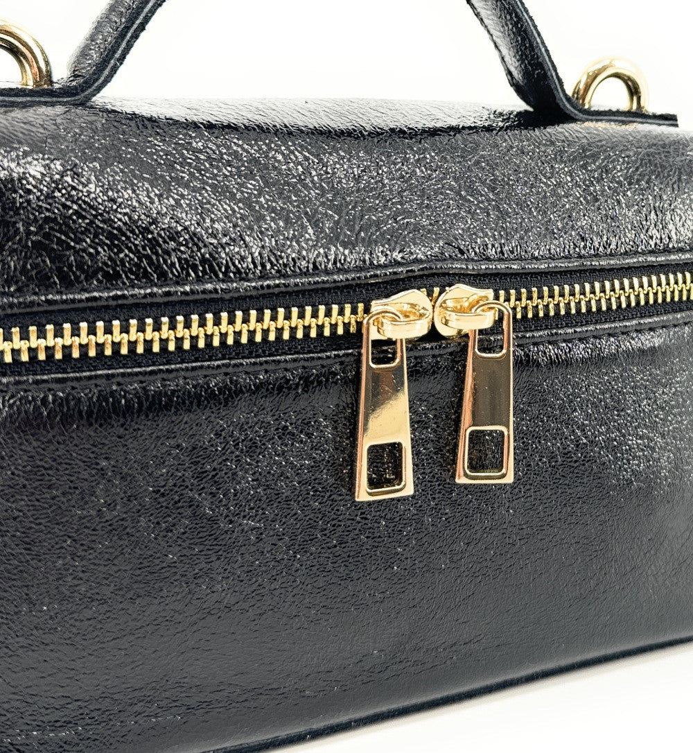 Mini-sac à main boxy en cuir irisé MICA Noir irisé