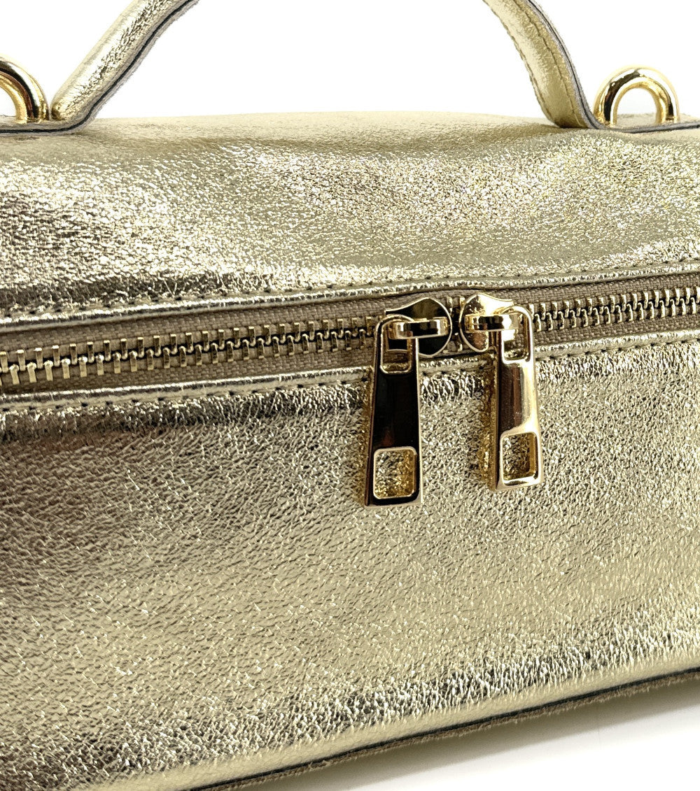 Mini-sac à main boxy en cuir irisé MICA Or pâle