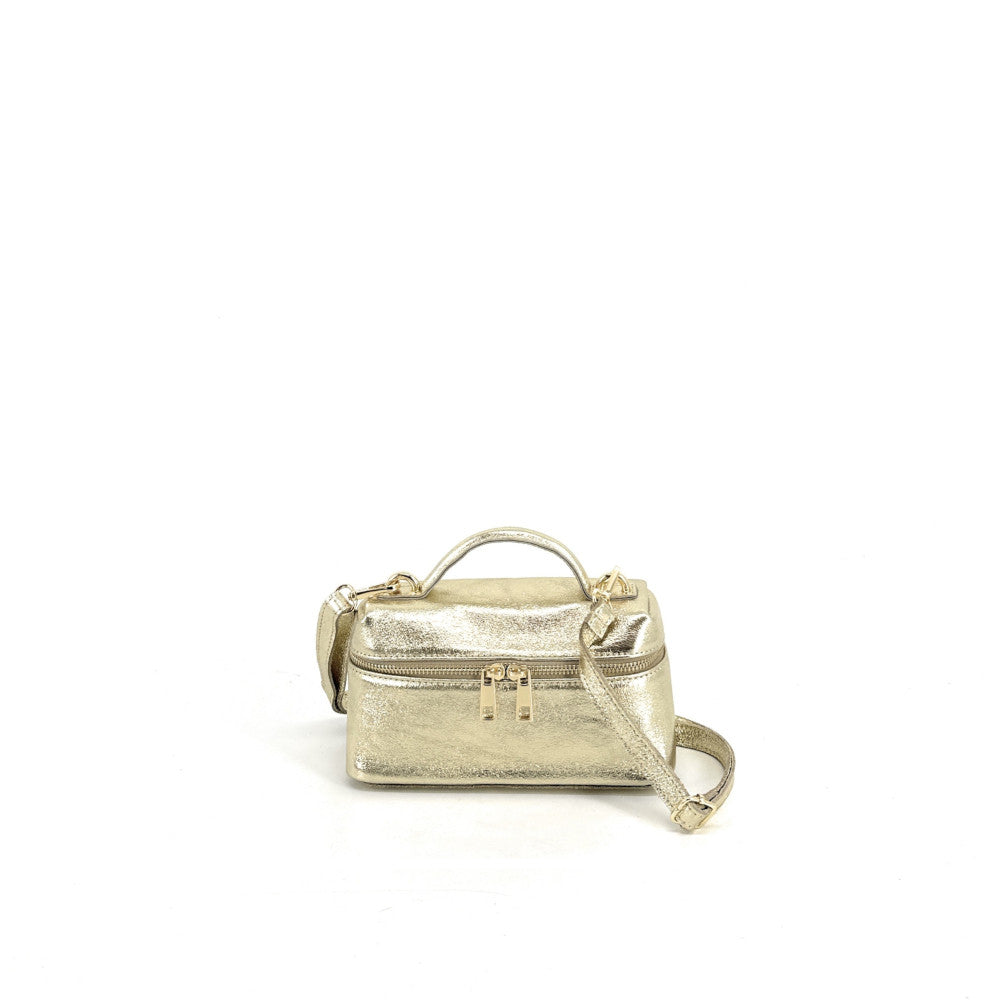 Mini-sac à main boxy en cuir irisé MICA Or pâle