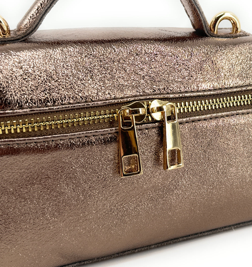 Mini-sac à main boxy en cuir irisé MICA Champagne irisé