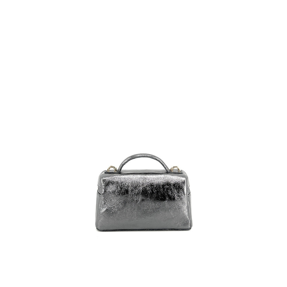 Mini-sac à main boxy en cuir irisé MICA Argent foncé