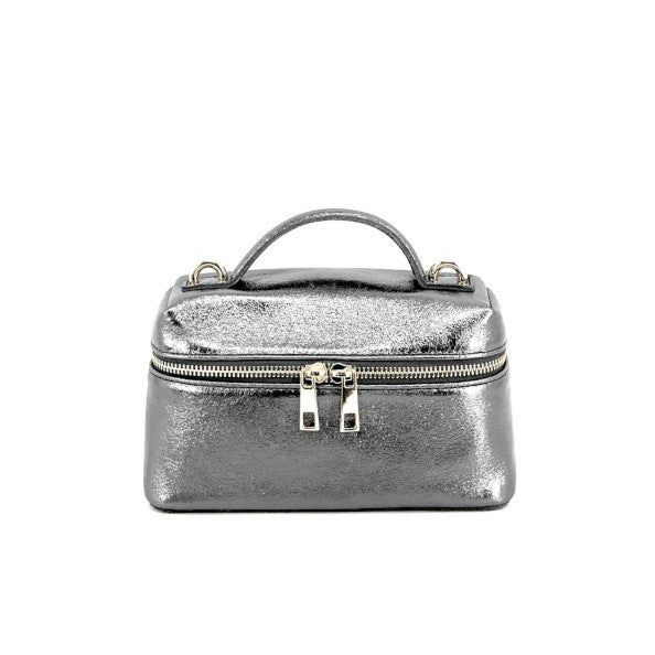 Mini-sac à main boxy en cuir irisé MICA Argent foncé