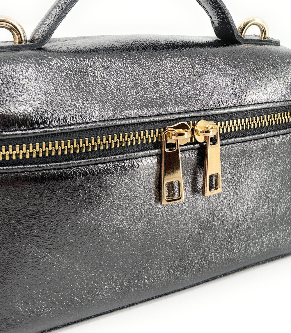 Mini-sac à main boxy en cuir irisé MICA Argent foncé