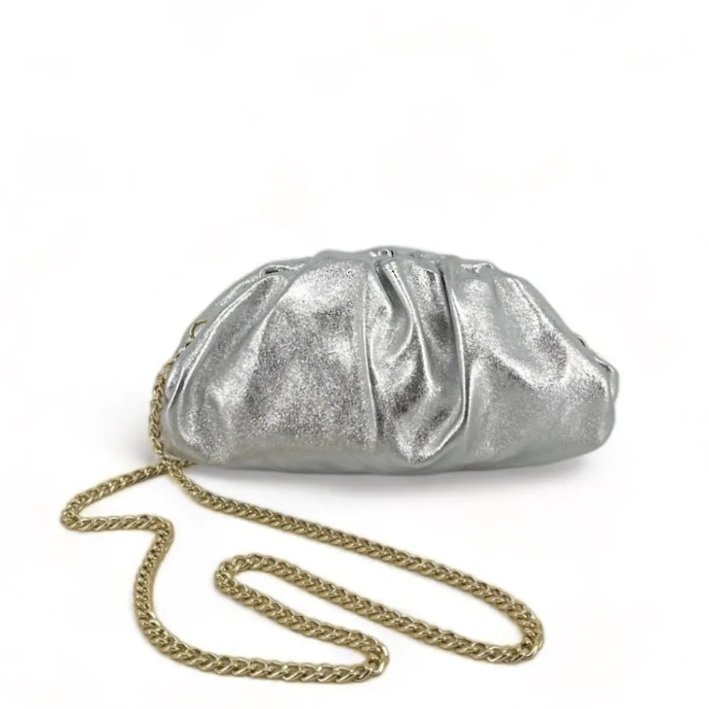 Mini-sac à main pouch en cuir irisé RIO Argent clair