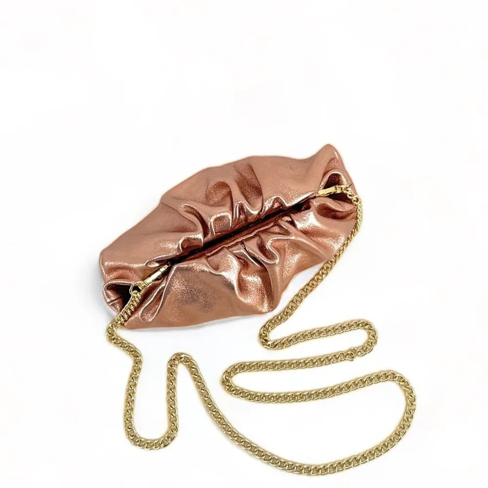 Mini-sac à main pouch en cuir irisé RIO Rose gold