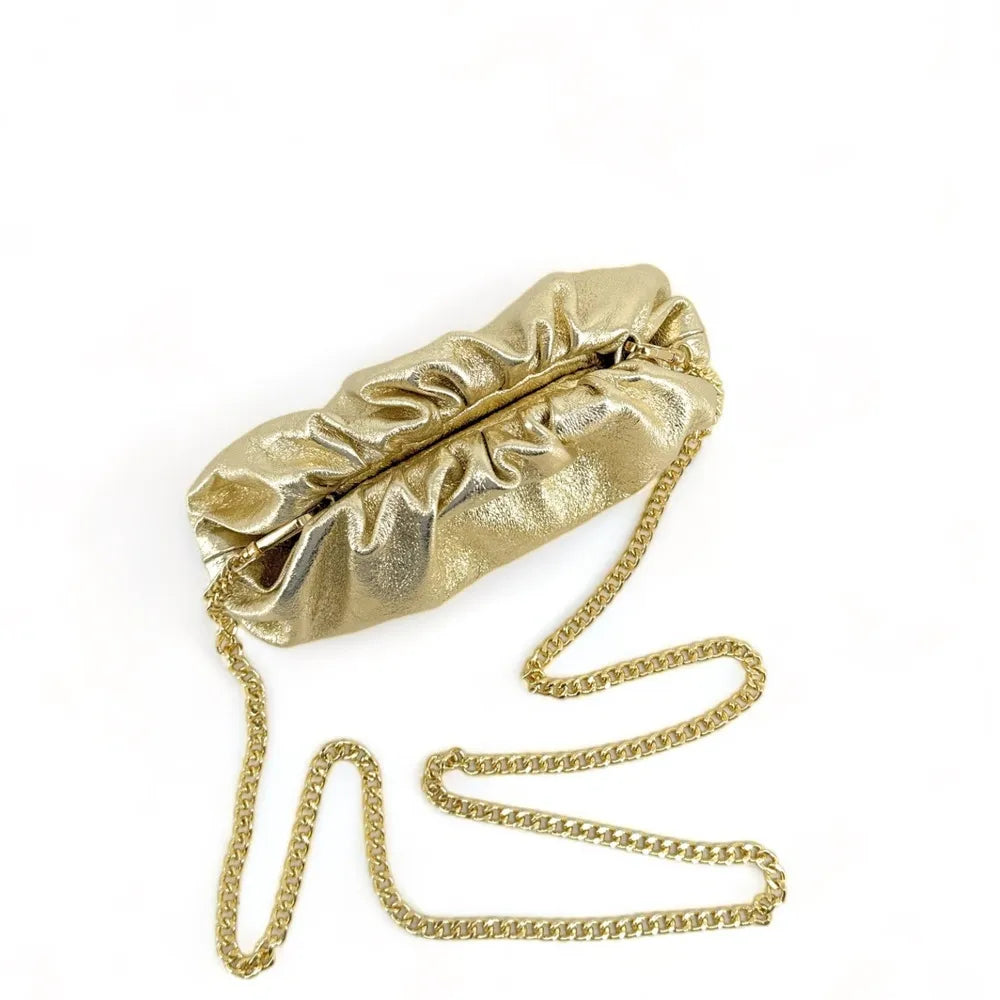 Mini-sac à main pouch en cuir irisé RIO Or pâle