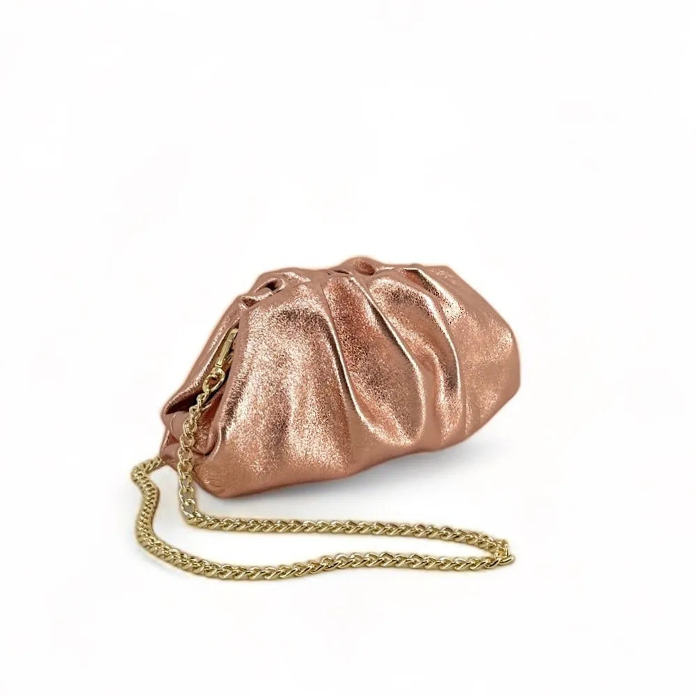 Mini-sac à main pouch en cuir irisé RIO Rose gold