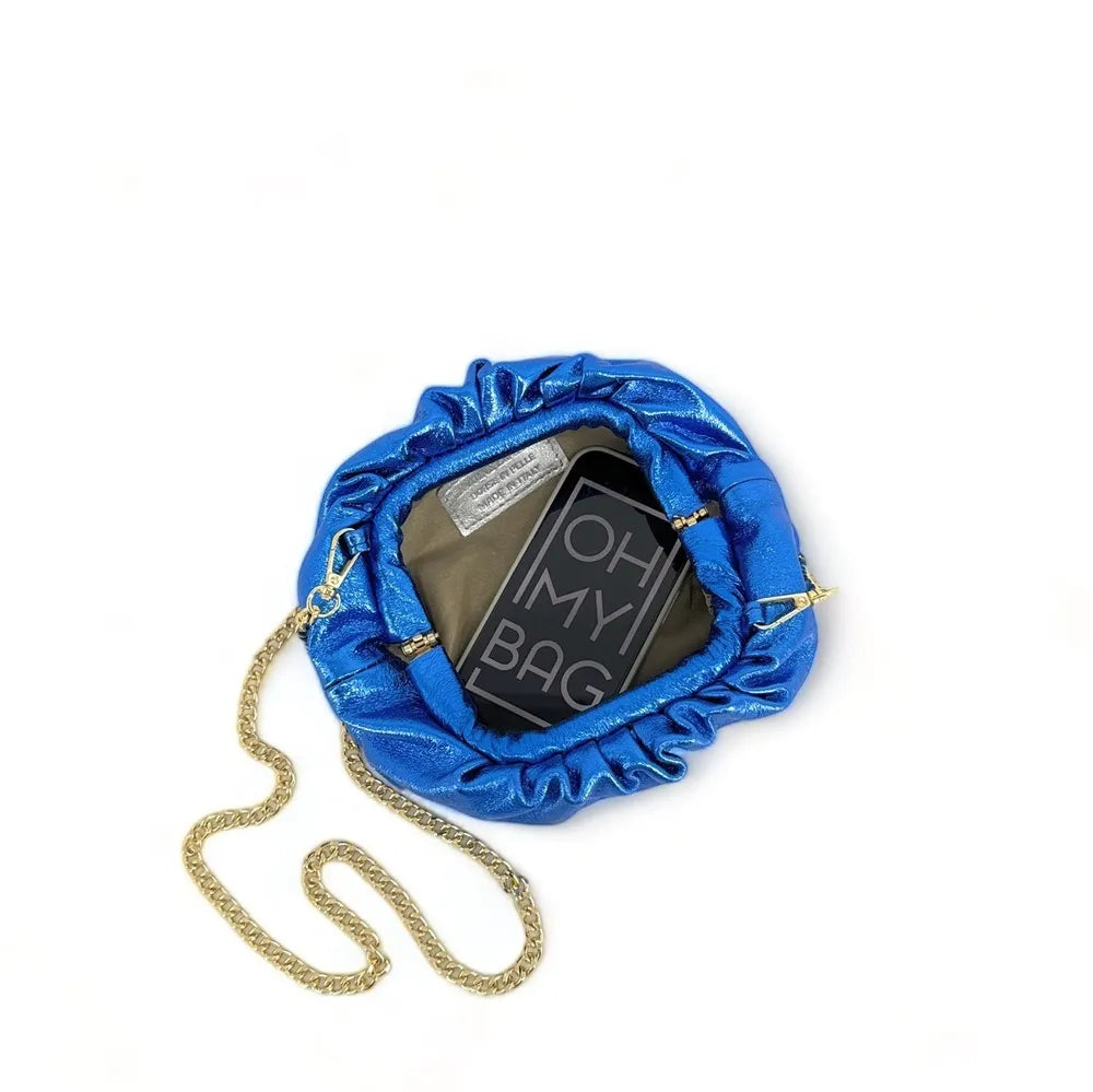 Mini-sac à main pouch en cuir irisé RIO Bleu roi irisé