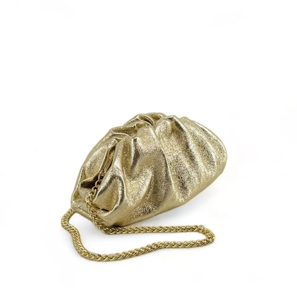 Mini-sac à main pouch en cuir irisé RIO Or pâle
