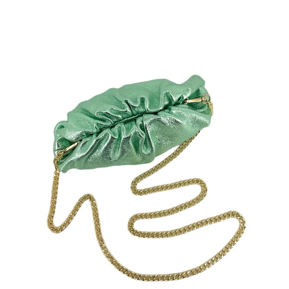 Mini-sac à main pouch en cuir irisé RIO Menthe givrée