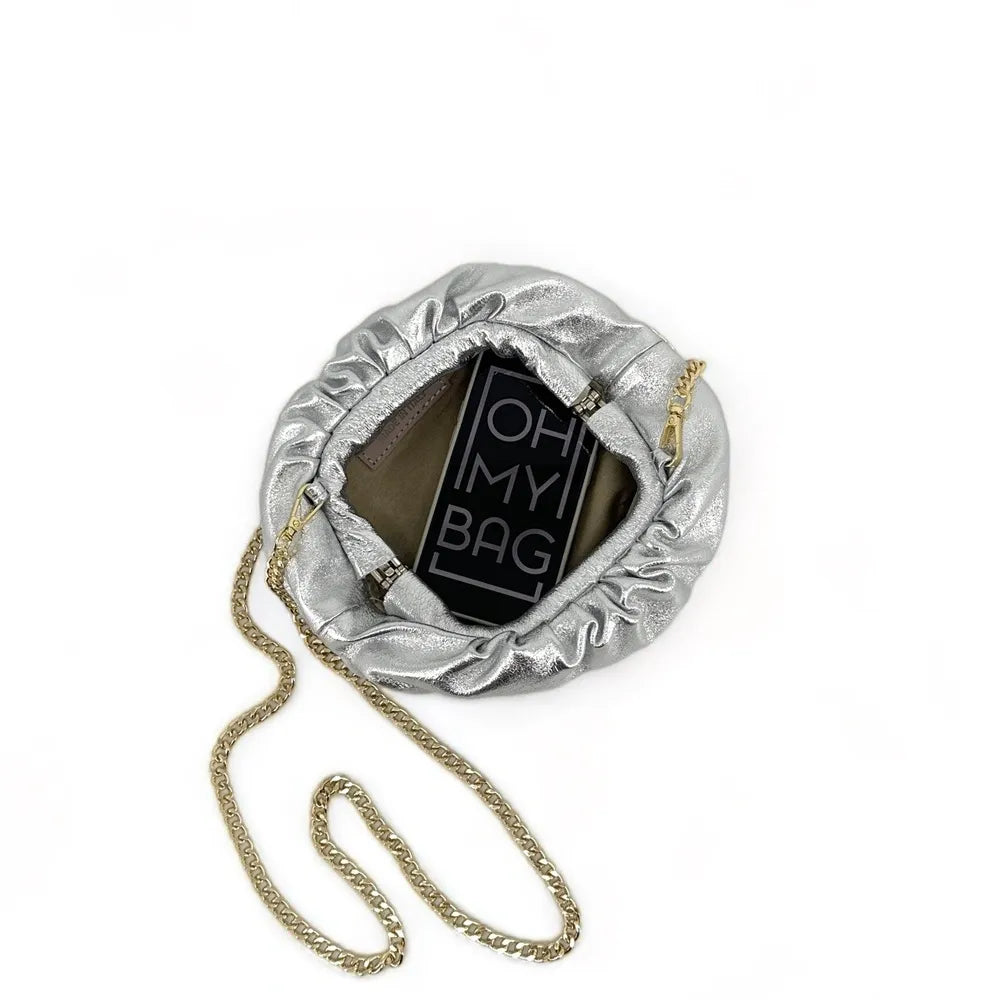 Mini-sac à main pouch en cuir irisé RIO Argent clair