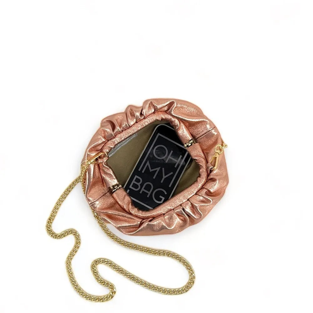 Mini-sac à main pouch en cuir irisé RIO Rose gold