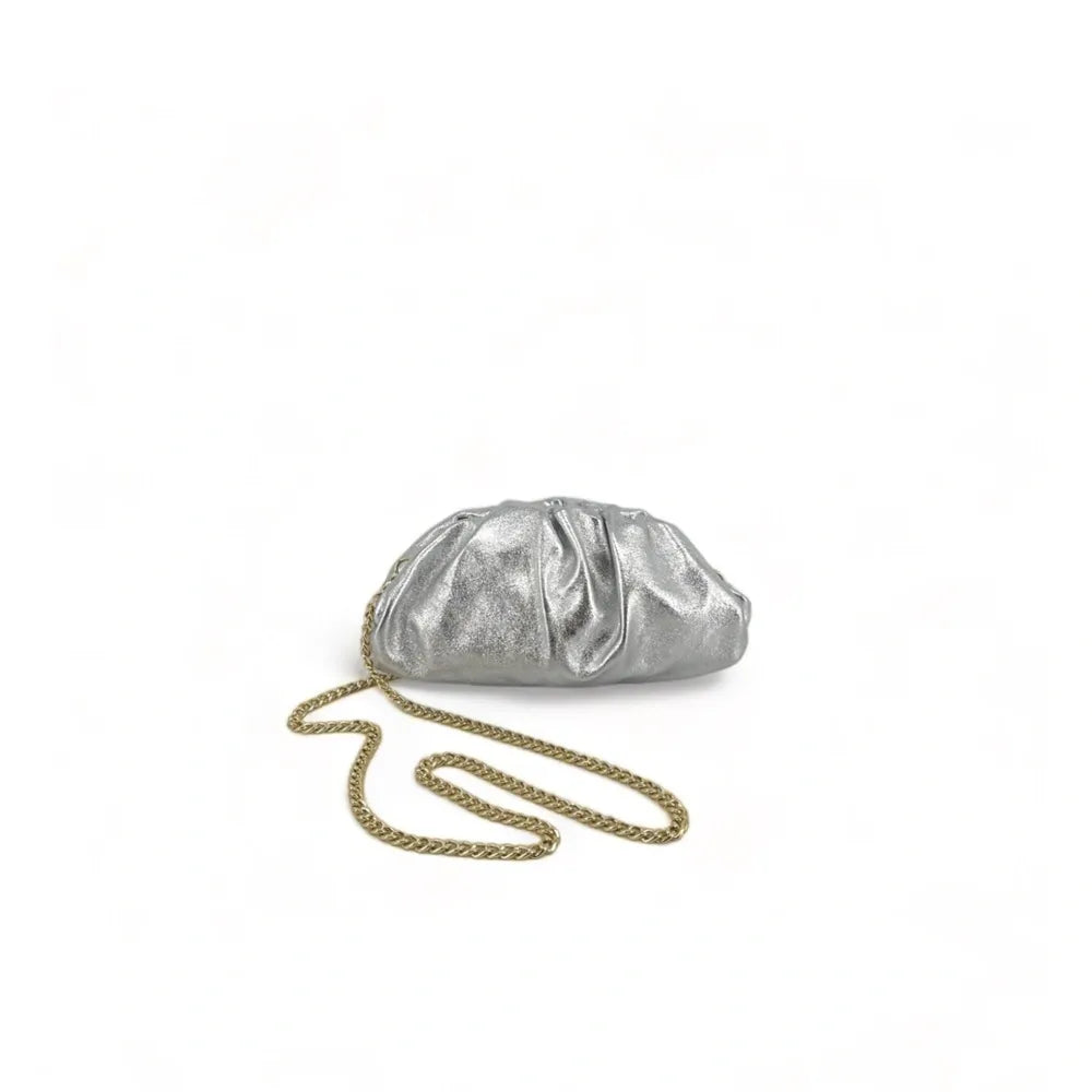 Mini-sac à main pouch en cuir irisé RIO Argent clair