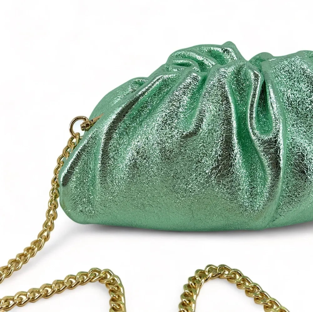 Mini-sac à main pouch en cuir irisé RIO Menthe givrée
