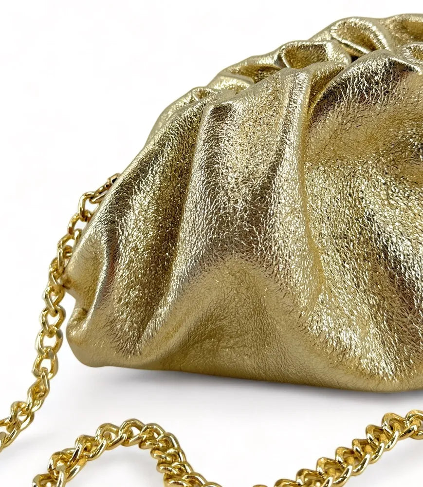 Mini-sac à main pouch en cuir irisé RIO Or pâle