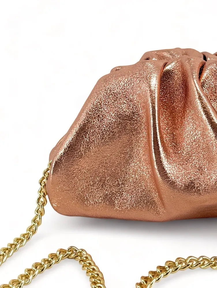 Mini-sac à main pouch en cuir irisé RIO Rose gold