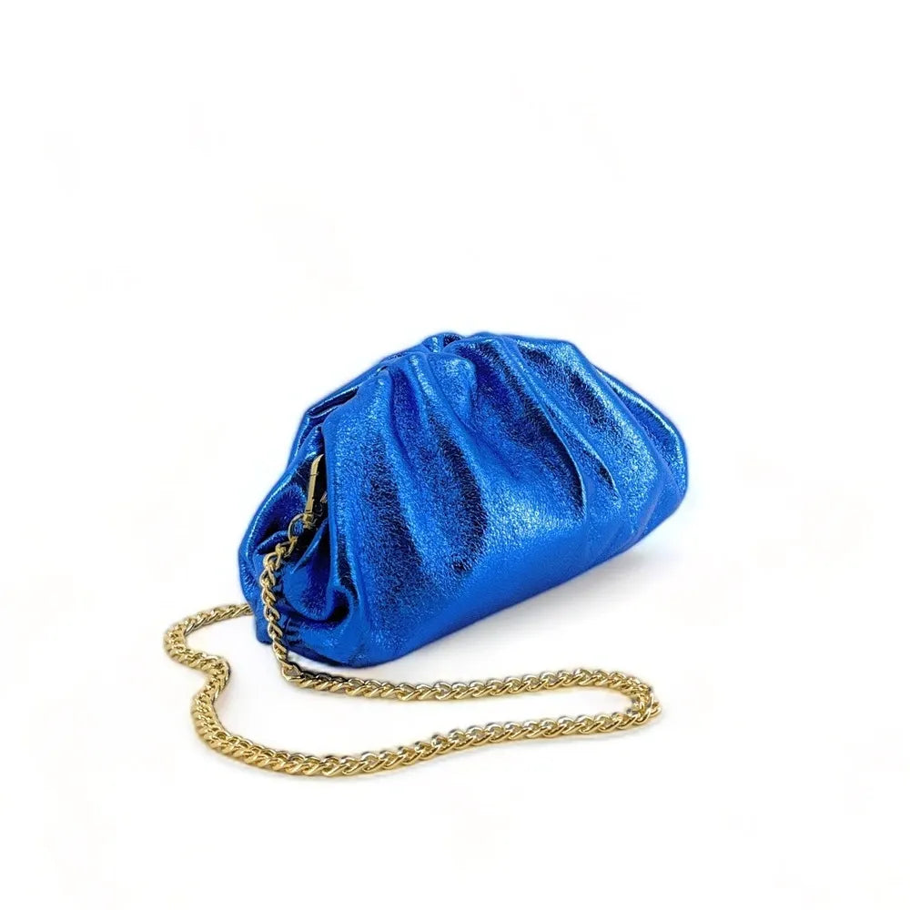 Mini-sac à main pouch en cuir irisé RIO Bleu roi irisé