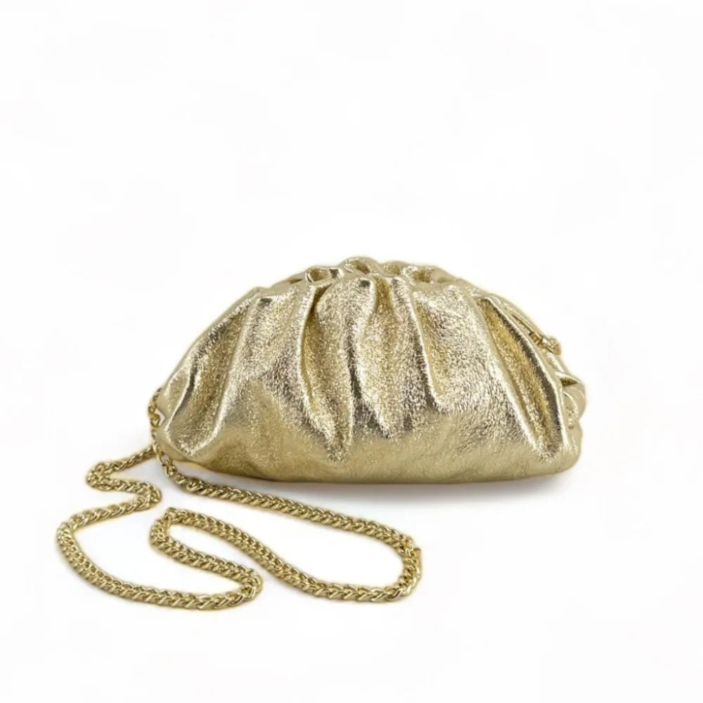 Mini-sac à main pouch en cuir irisé RIO Or pâle