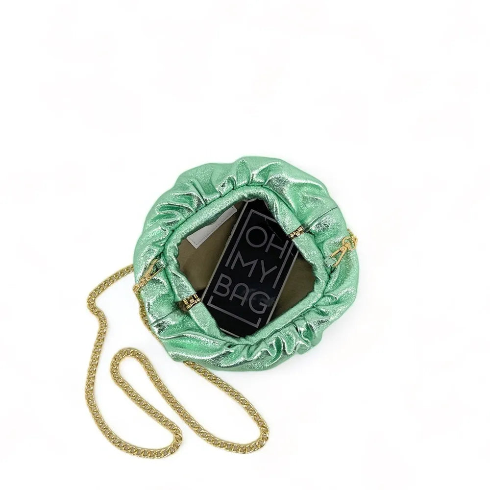 Mini-sac à main pouch en cuir irisé RIO Menthe givrée