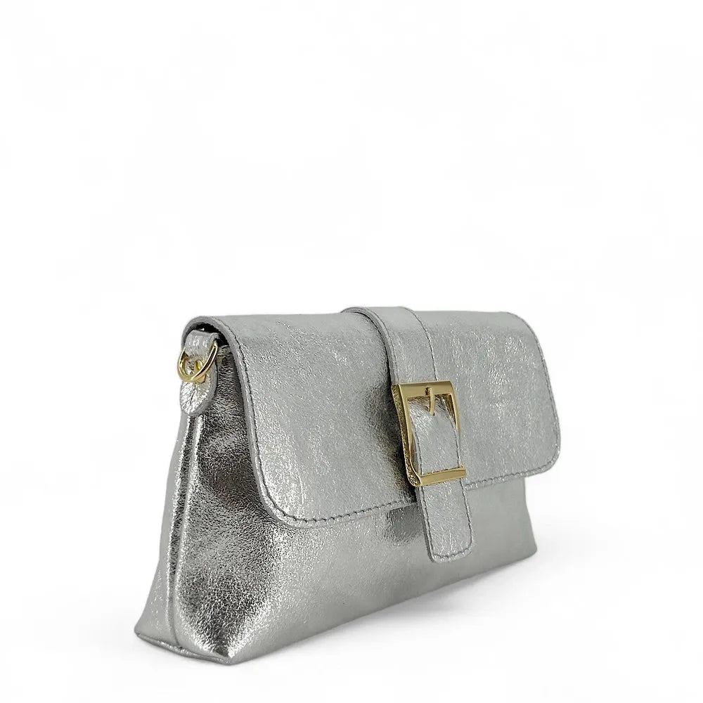 Mini-sac à main en cuir irisé VENEZIA Argent moyen