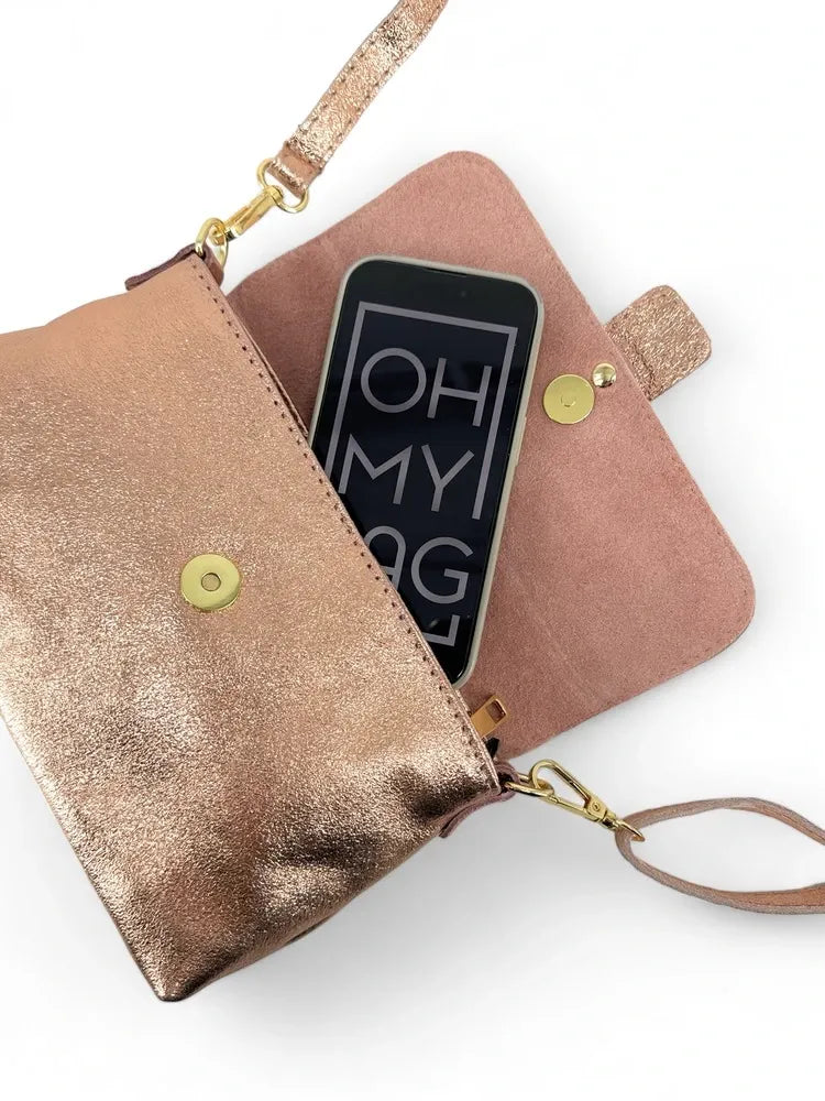 Mini-sac à main en cuir irisé VENEZIA Rose gold