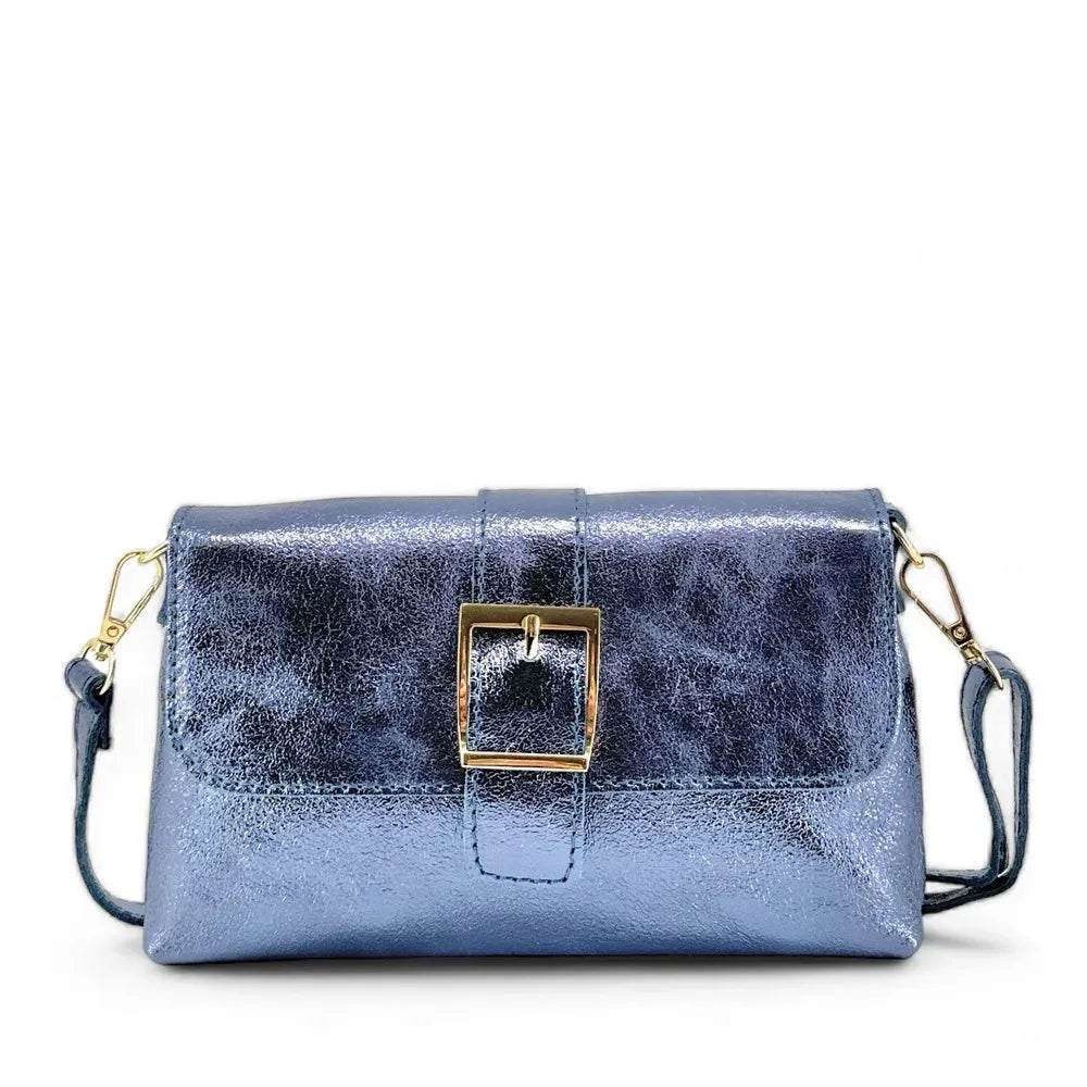 Mini-sac à main en cuir irisé VENEZIA Bleu céleste