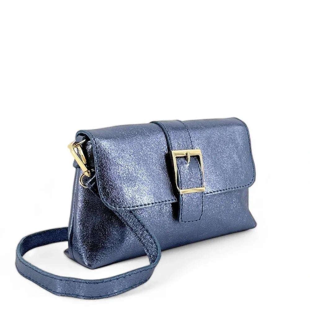 Mini-sac à main en cuir irisé VENEZIA Bleu céleste