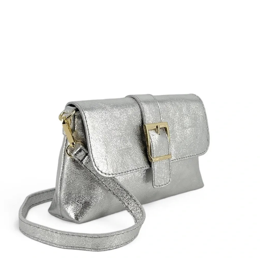 Mini-sac à main en cuir irisé VENEZIA Argent moyen